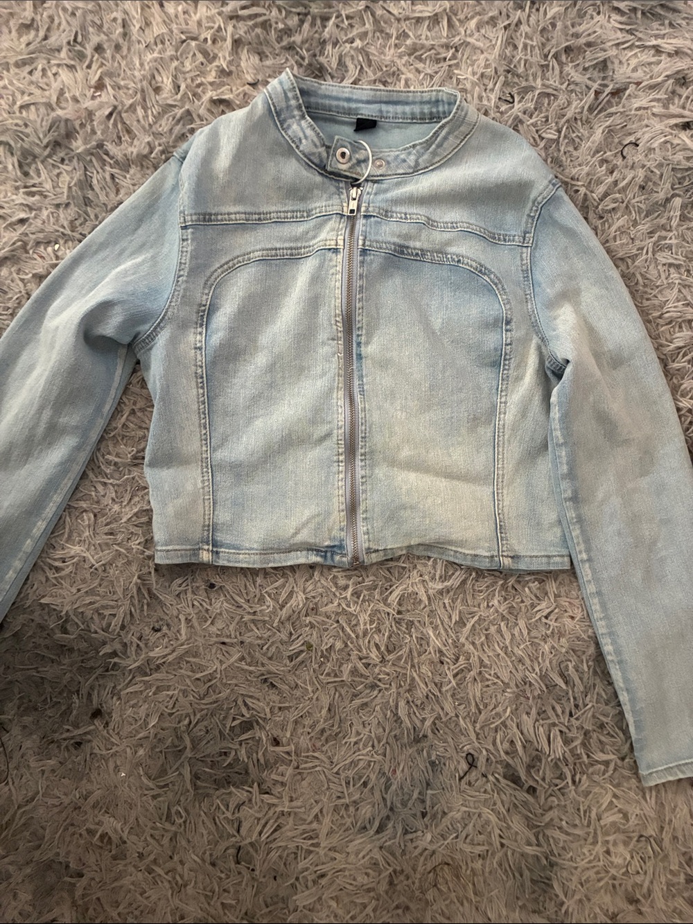 Light Blue Denim Moto Jacket - Women